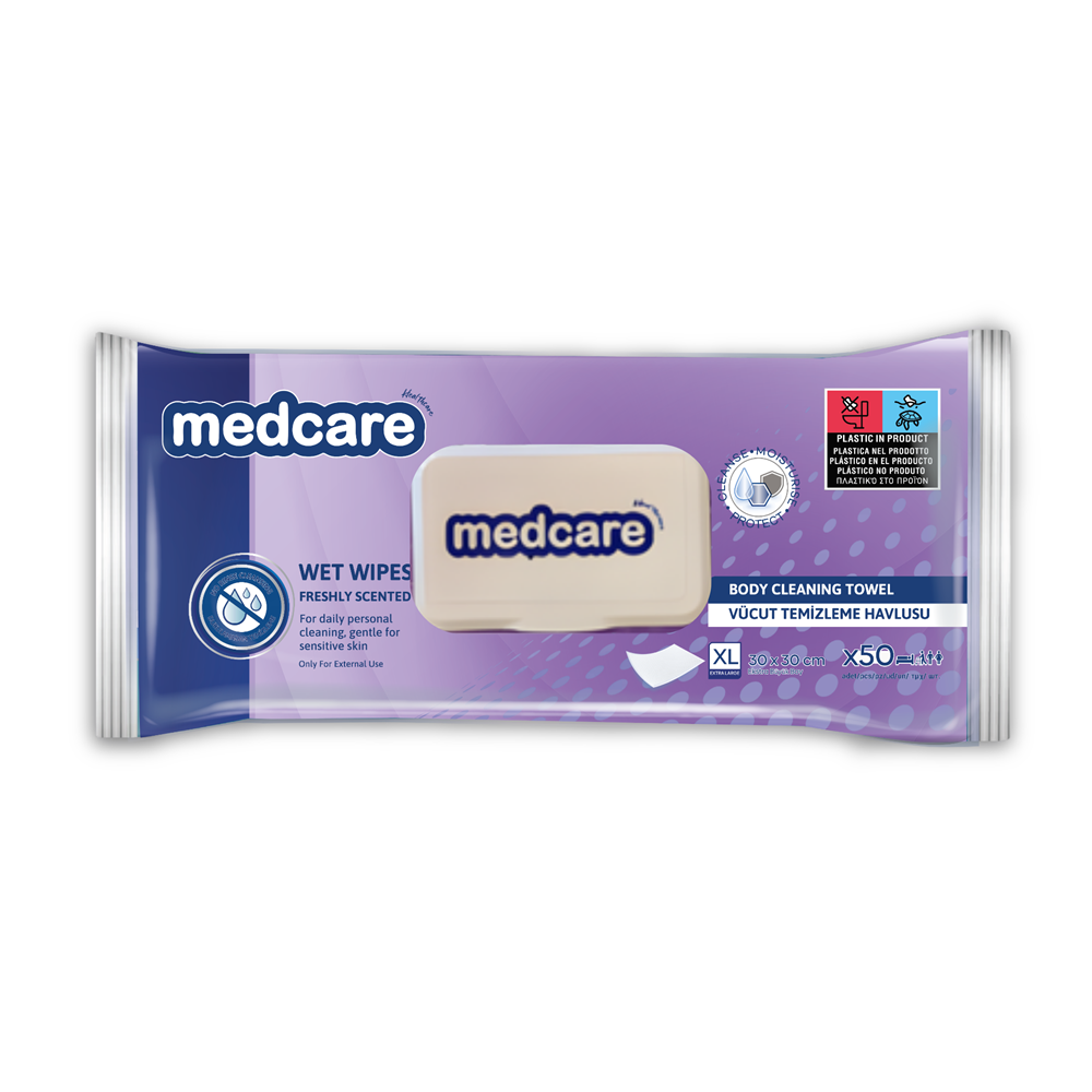 MEDCARE PERİNE VE VÜCUT TEMİZLEME HAVLUSU 50 Lİ 30CMX30CM