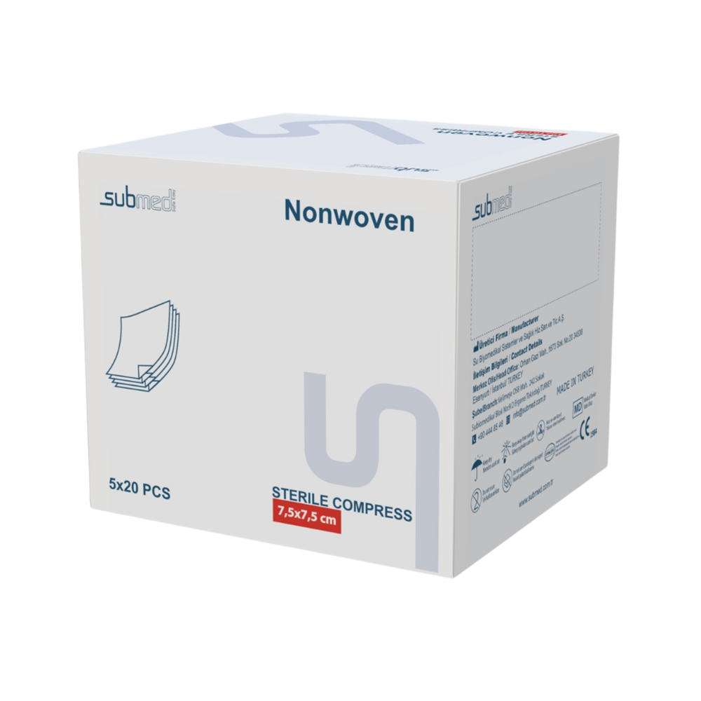 GAZLI BEZ NONWOVEN STERİL SUBMED 7,5CM X 7,5CM-100 LÜ KUTU