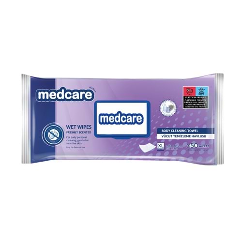 MEDCARE PERİNE VE VÜCUT TEMİZLEME HAVLUSU 50 Lİ 30CMX30CM